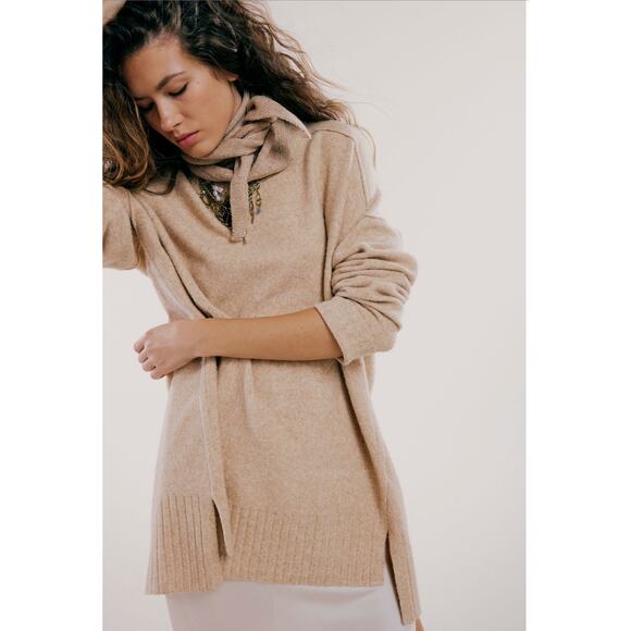 Free People NWT Phoebe Wool Blend Pullover Light Carmel Heather Size Medium